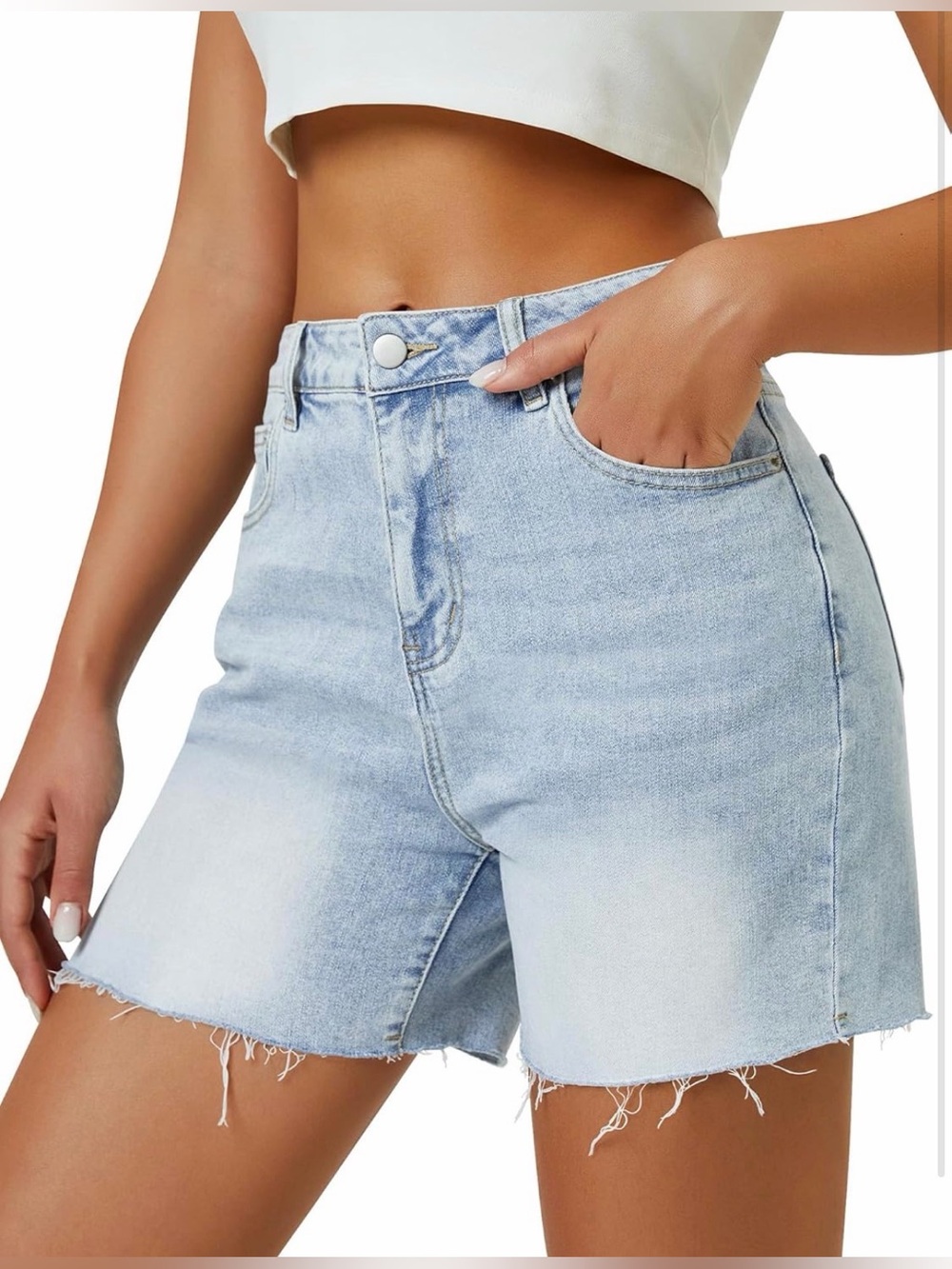 A100 AUWUKA High Waist Jean Wide Straight Leg Microelastic long denim Mom Shorts
